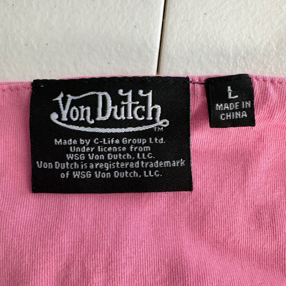 Von Dutch Betty Boop Pink Halter Top Womens L Cherry Graphic Y2K Crop - Picture 3 of 3